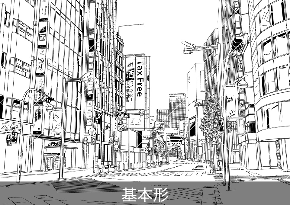 繁華街の大通り5(モブ付き)