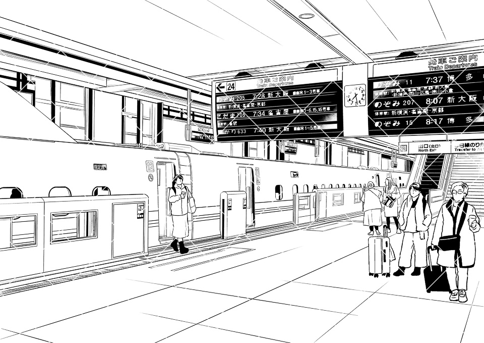 新幹線ホーム(モブ付き)