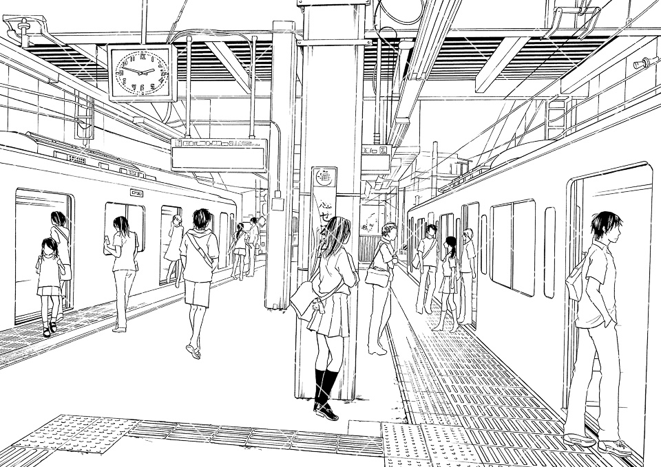 【無料】駅のホーム２（モブ付き）