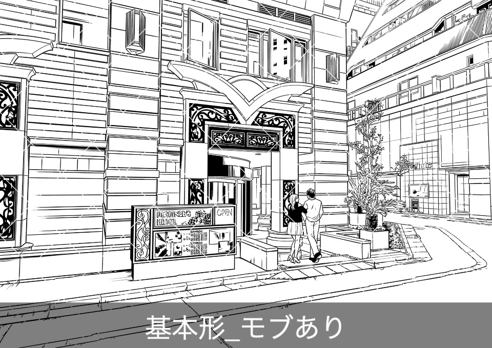 ラブホテル外観2(モブ付き)