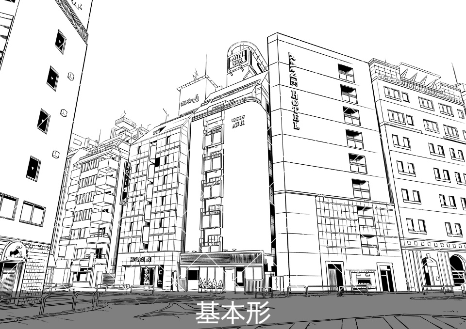 ラブホテル外観3(モブ付き)