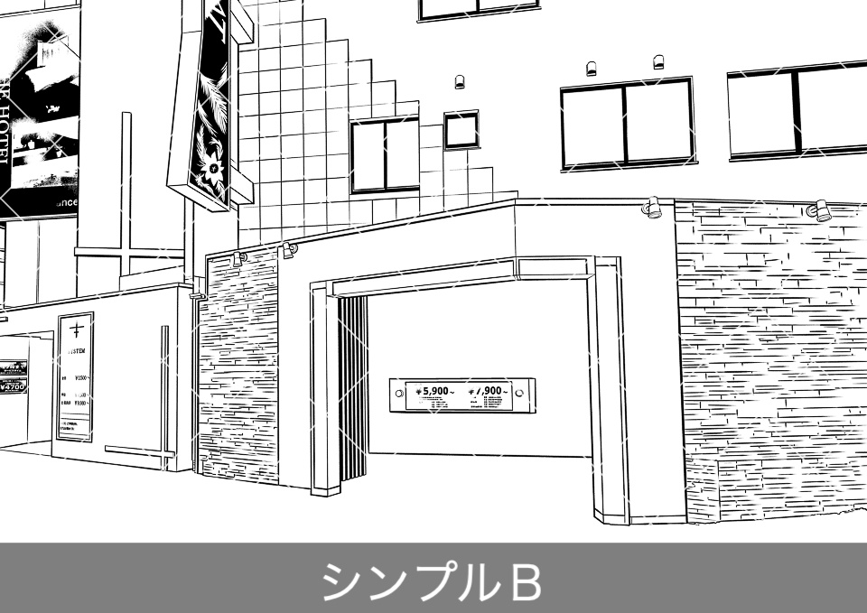 ラブホテル外観4(モブ付き)