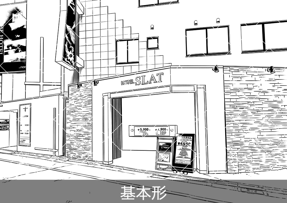 ラブホテル外観4(モブ付き)