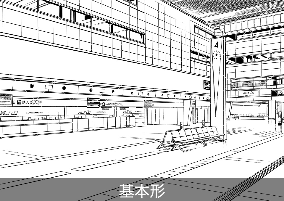 空港の出発ロビー(モブ付き)