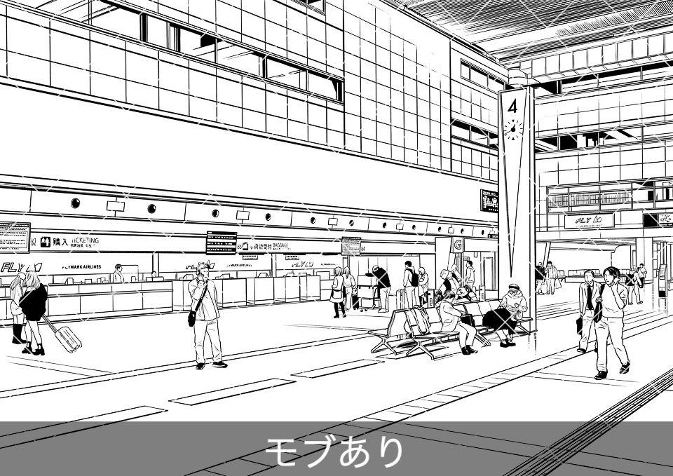 空港の出発ロビー(モブ付き)