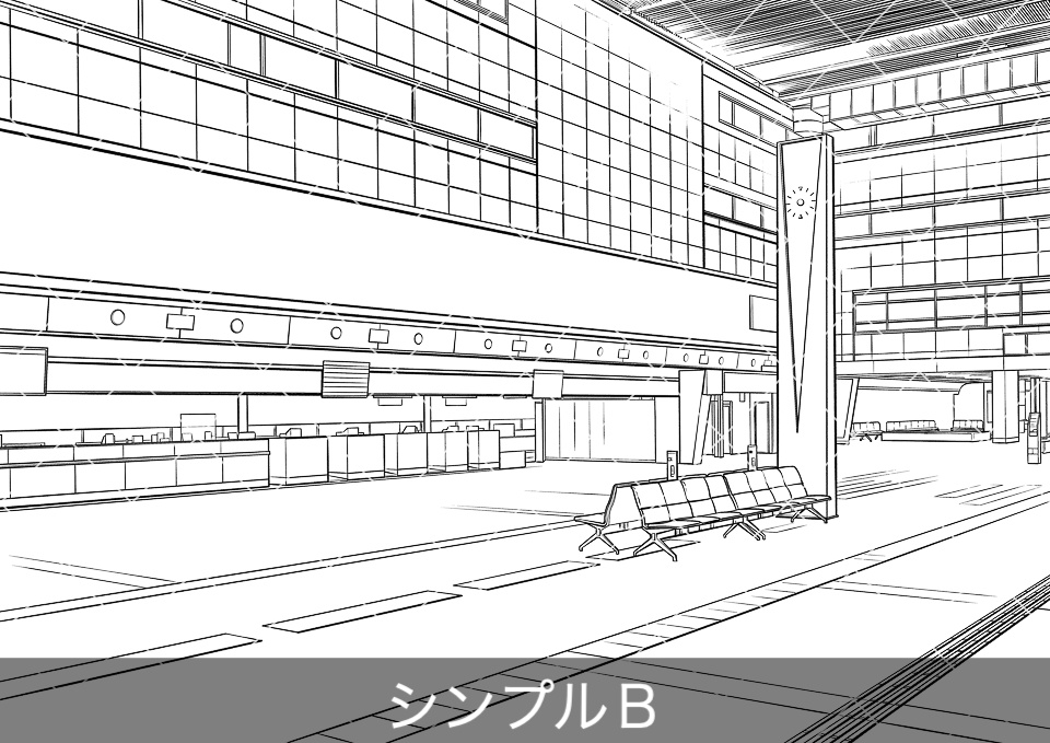 空港の出発ロビー(モブ付き)