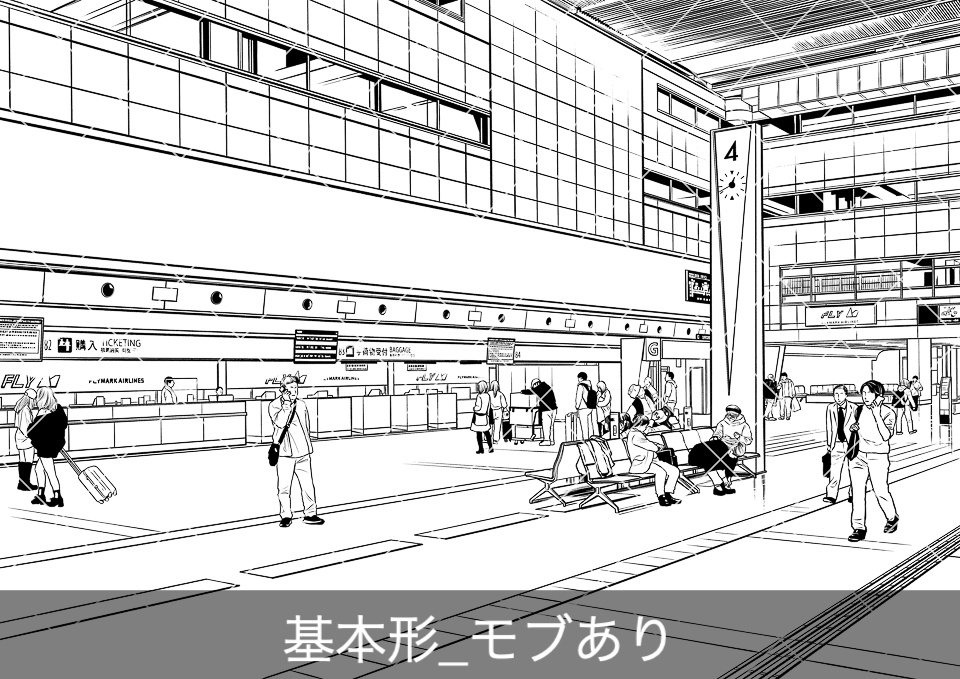 空港の出発ロビー(モブ付き)