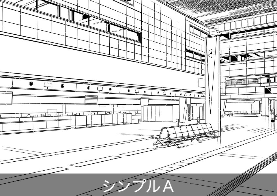 空港の出発ロビー(モブ付き)