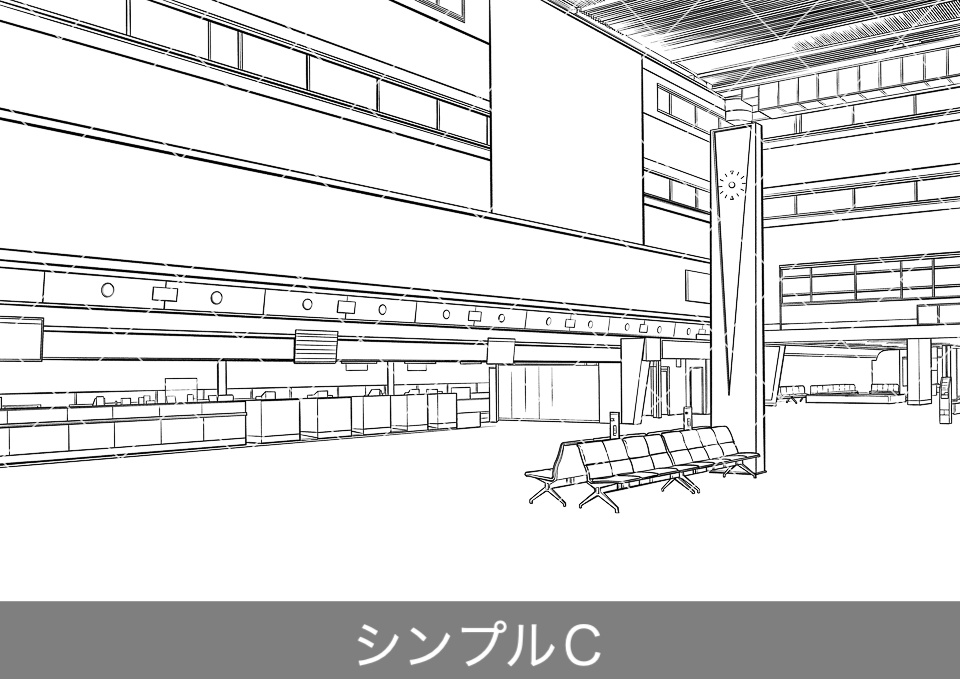 空港の出発ロビー(モブ付き)