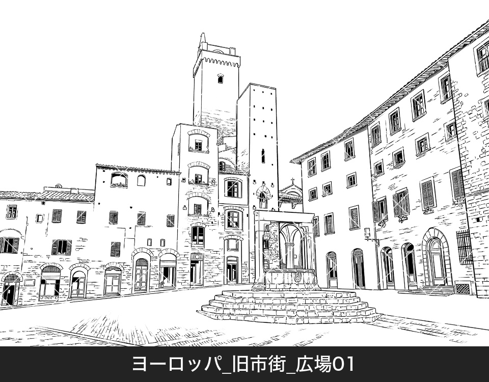 ヨーロッパ・旧市街の広場(モブ付き)