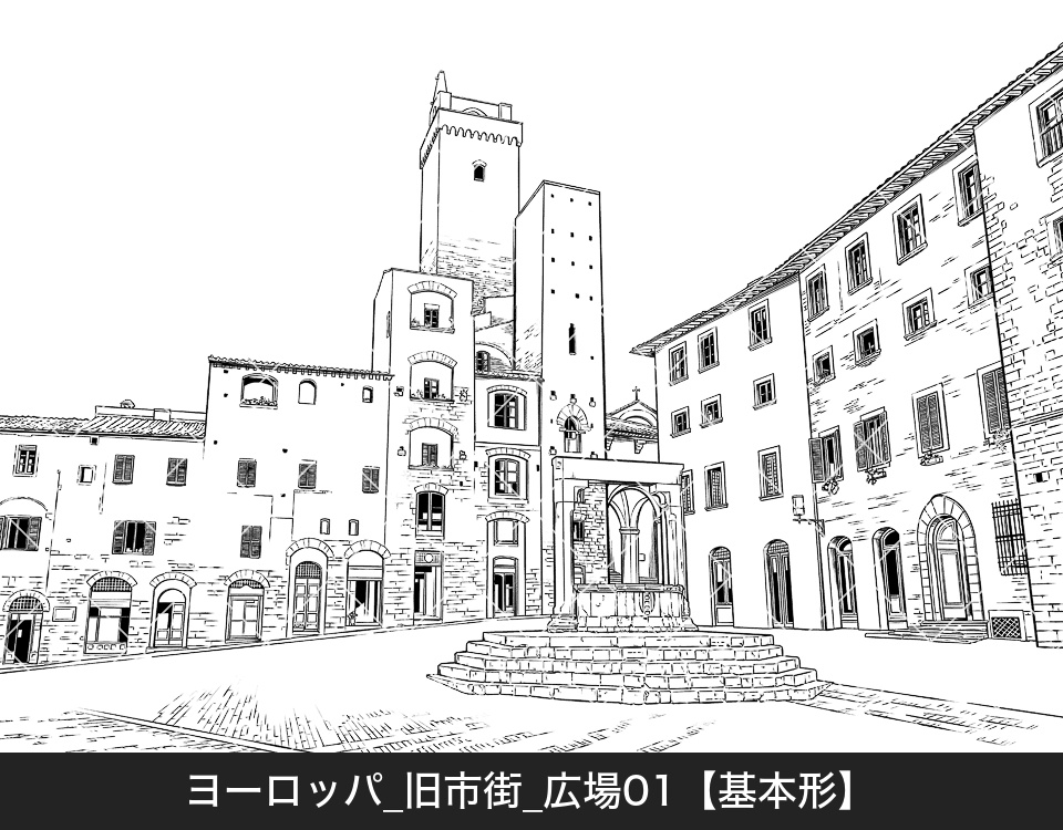 ヨーロッパ・旧市街の広場(モブ付き)