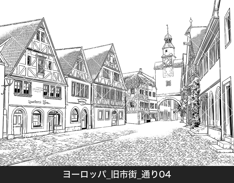 ヨーロッパ・旧市街の通り４（モブ付き）
