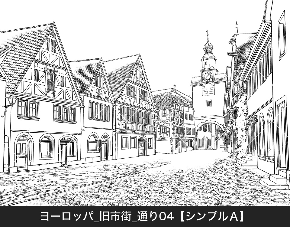 ヨーロッパ・旧市街の通り4(モブ付き)