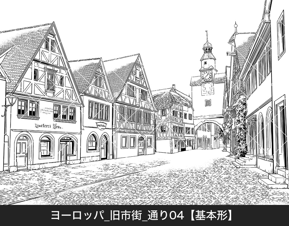 ヨーロッパ・旧市街の通り4(モブ付き)
