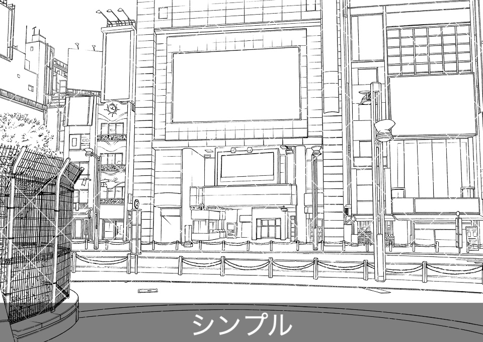 繁華街の大型ビジョン(モブ付き)