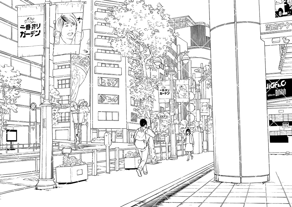 繁華街の大通り4(モブ付き)
