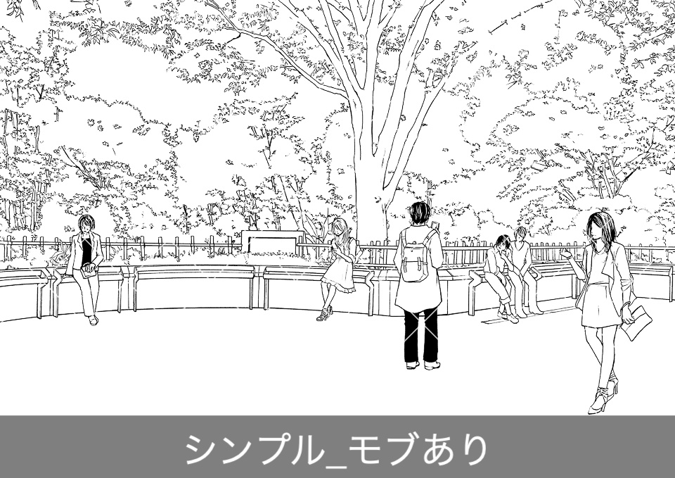 繁華街の駅前広場(モブ付き)