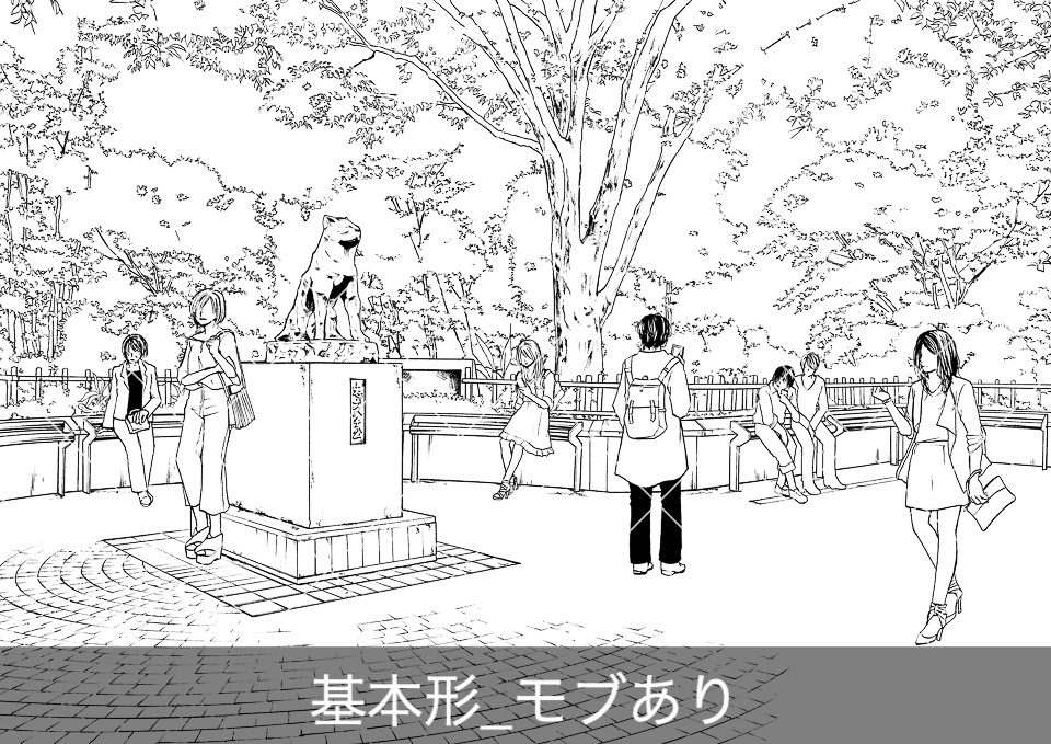 繁華街の駅前広場(モブ付き)