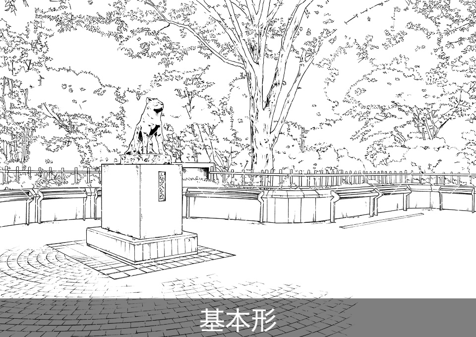 繁華街の駅前広場(モブ付き)