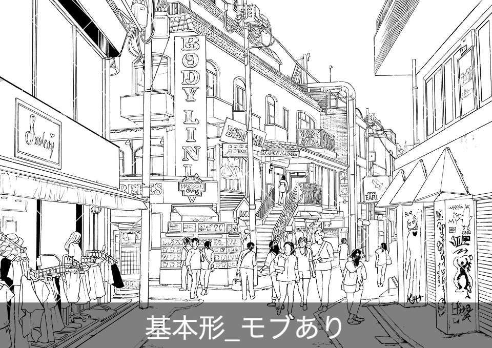 繁華街の通り2(モブ付き)