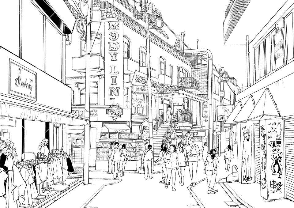 繁華街の通り2(モブ付き)