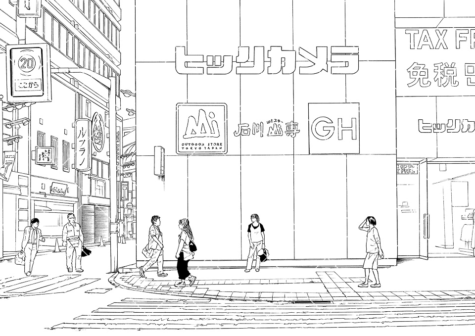 繁華街の大通り(モブ付き)