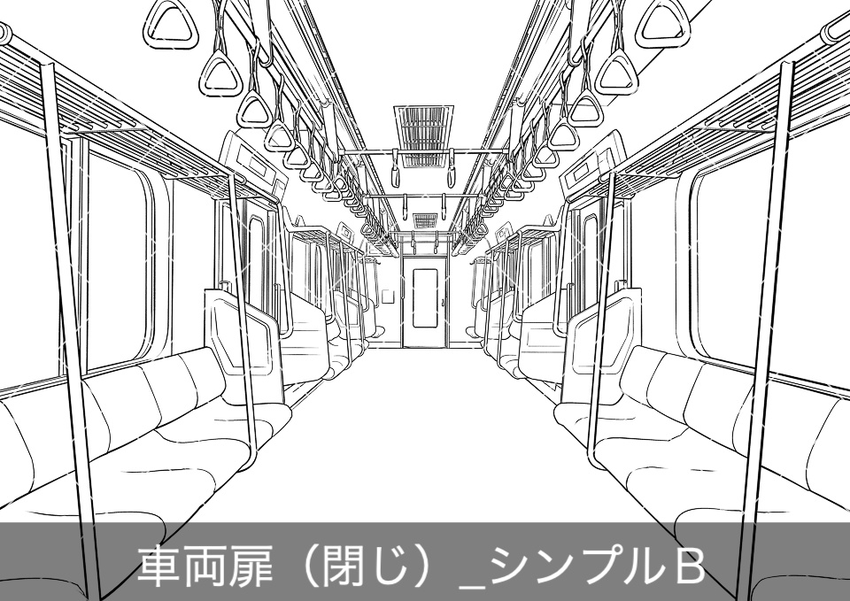 電車の車内全体(モブ付き)