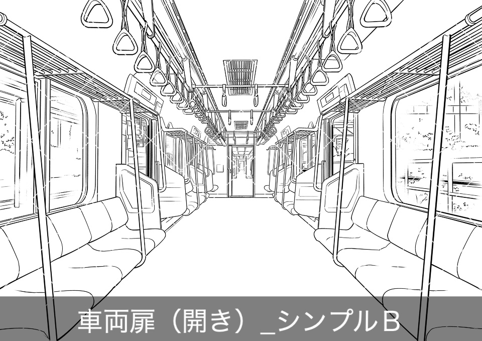 電車の車内全体(モブ付き)