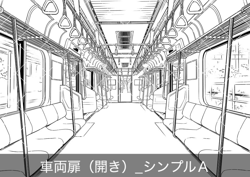 電車の車内全体(モブ付き)