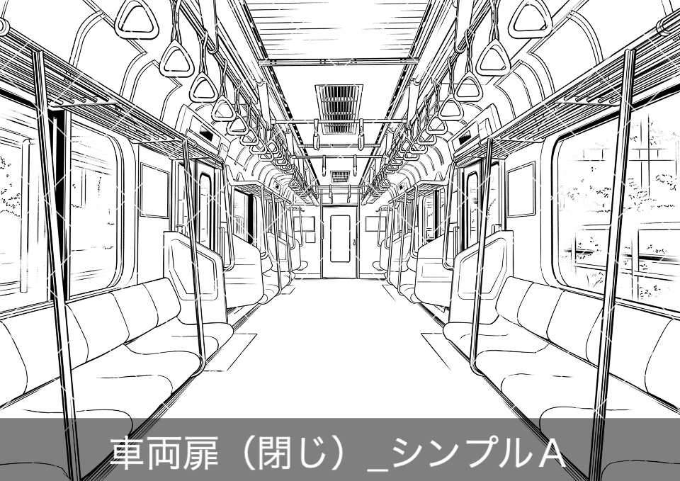 電車の車内全体(モブ付き)