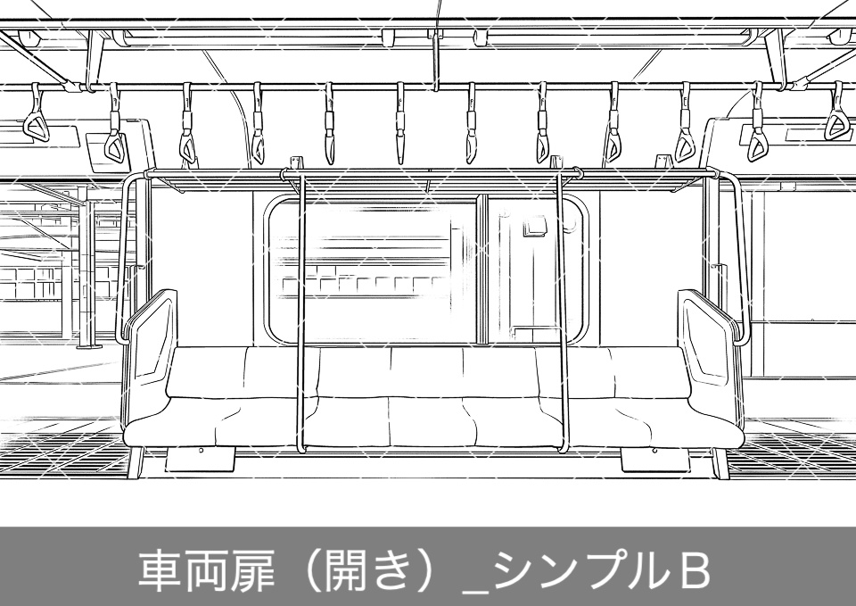 電車のロングシート(モブ付き)