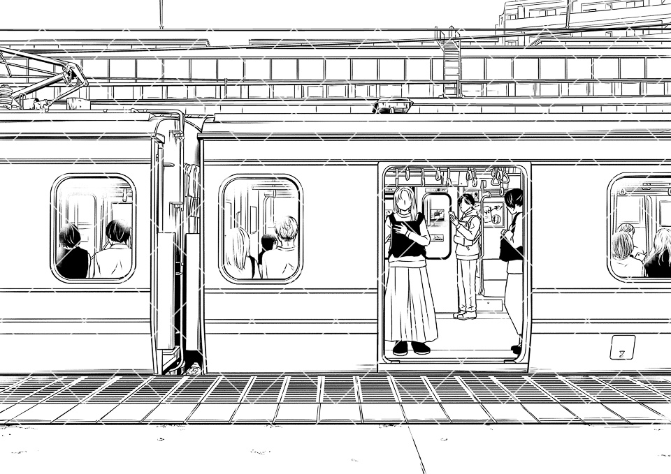 電車の車両側面2(モブ付き)