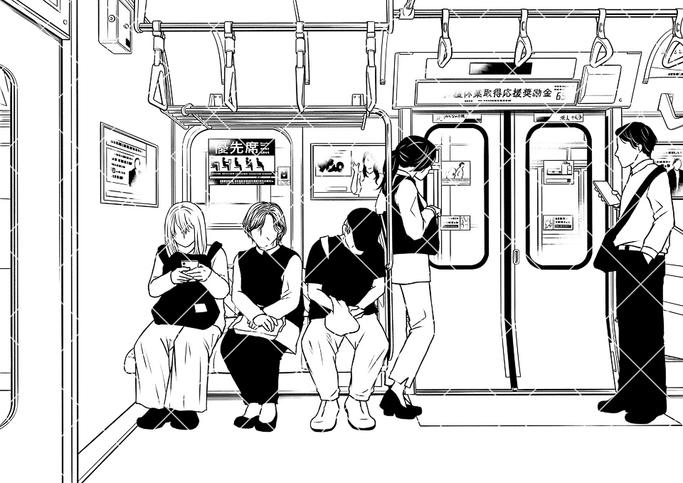 電車の優先席(モブ付き)