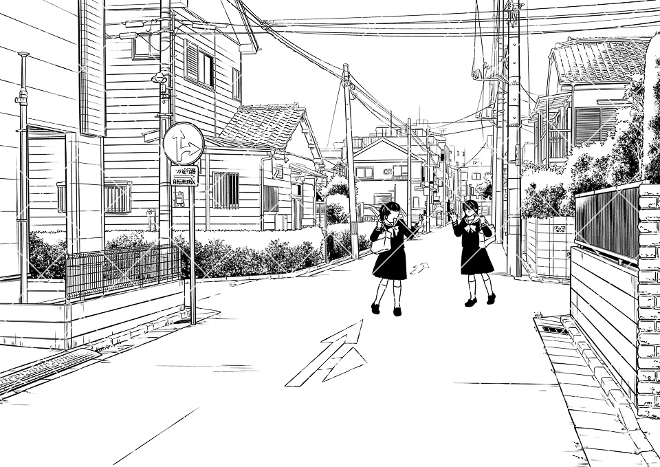 住宅街の十字路(モブ付き)