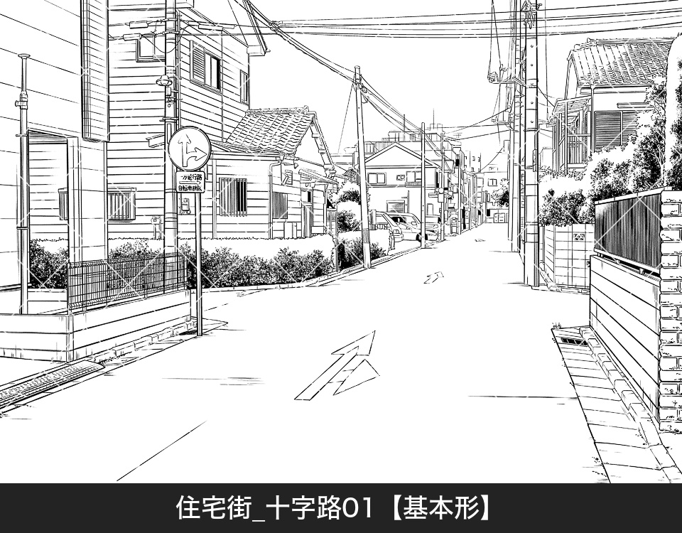 【無料期間中】住宅街の十字路(モブ付き)
