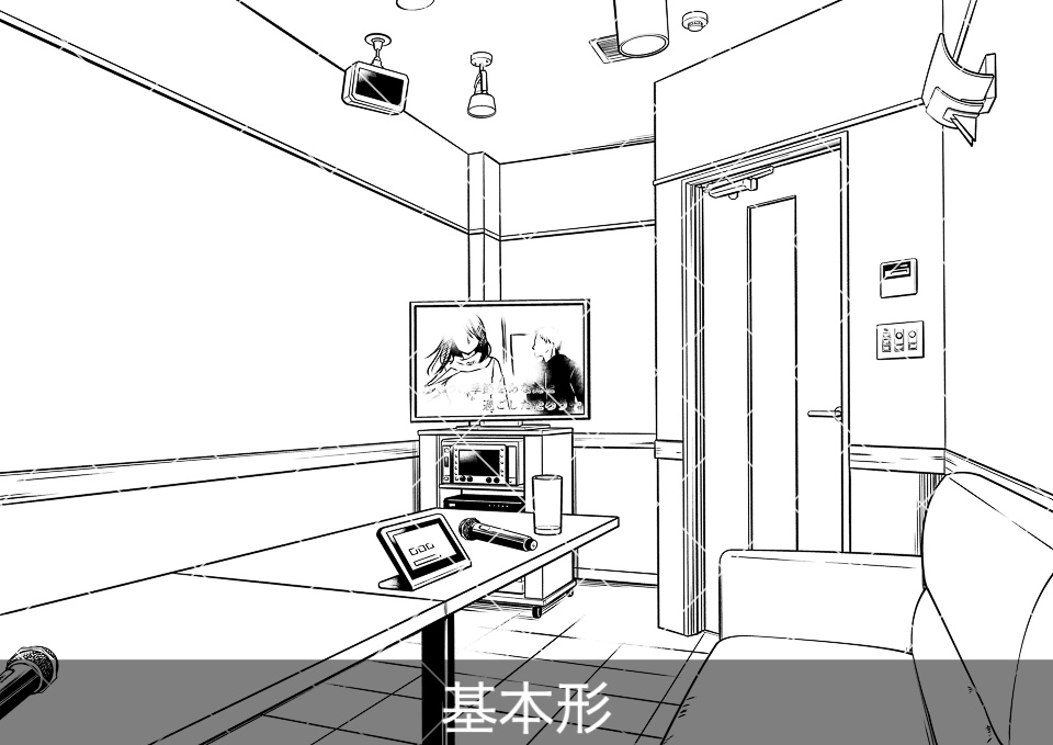 カラオケ店の店内(アタリ付き)