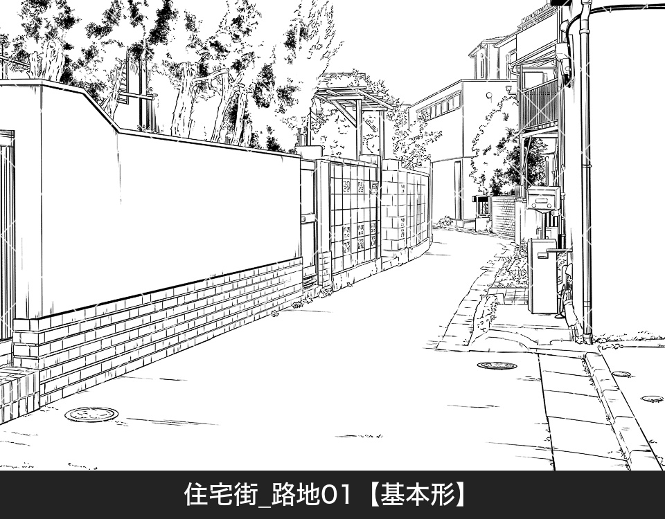 住宅街の路地(モブ付き)