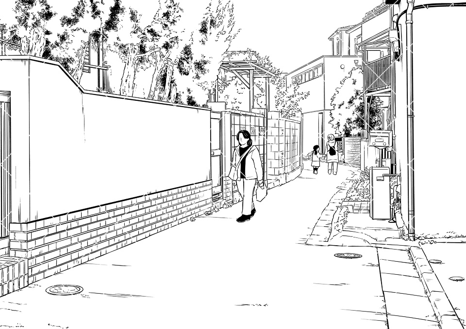 住宅街の路地(モブ付き)