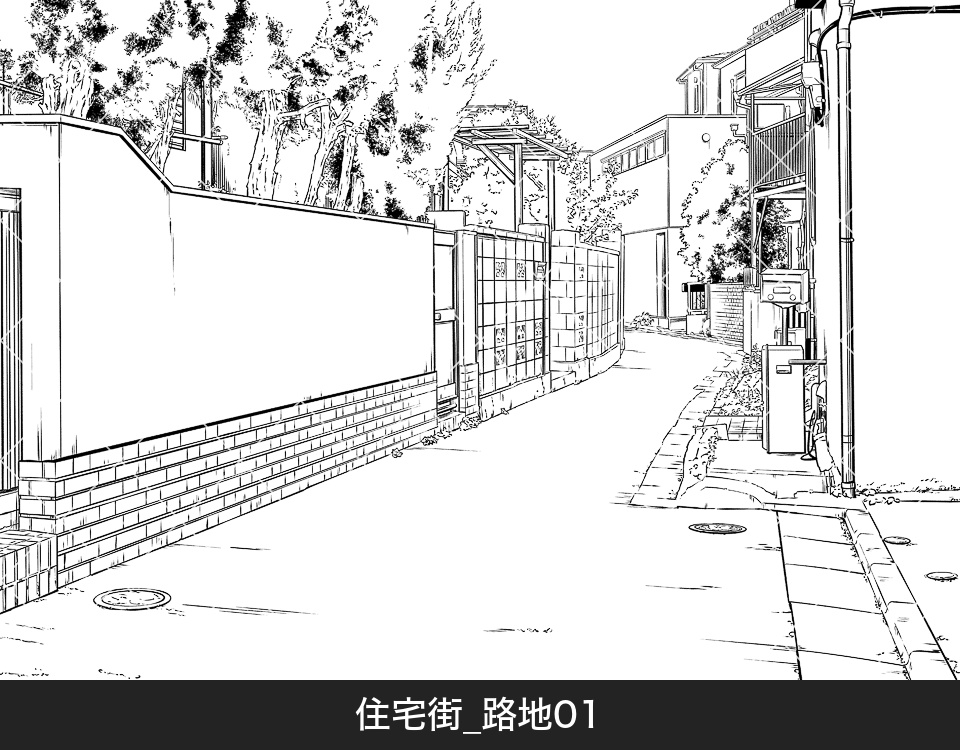 住宅街の路地（モブ付き）