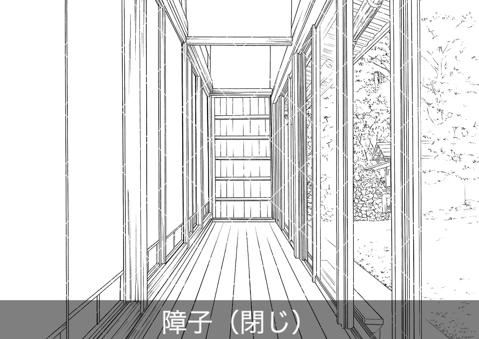 日本家屋の廊下(アタリ付き)