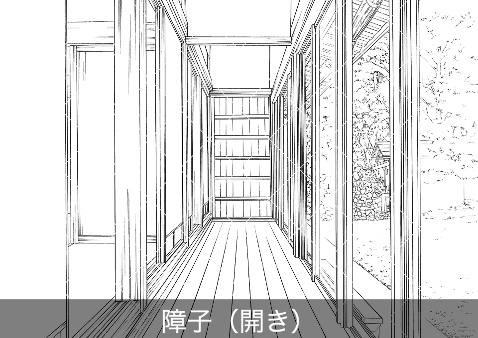 日本家屋の廊下(アタリ付き)