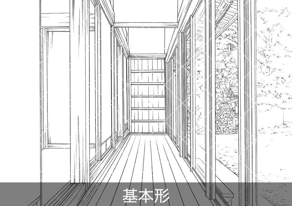 日本家屋の廊下(アタリ付き)