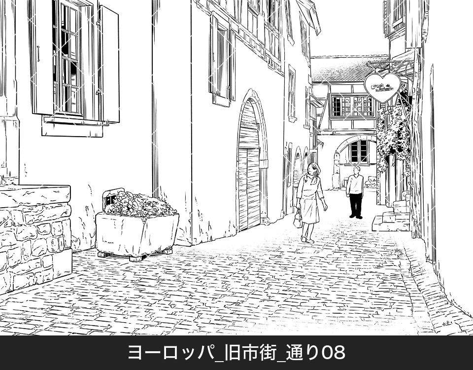 ヨーロッパ・旧市街の通り８（モブ付き）