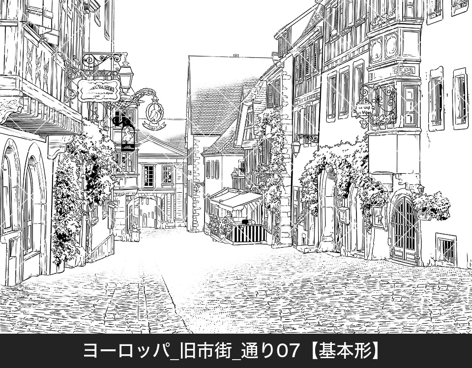 ヨーロッパ・旧市街の通り7(モブ付き)