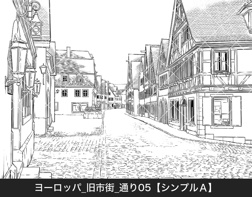 ヨーロッパ・旧市街の通り5(モブ付き)