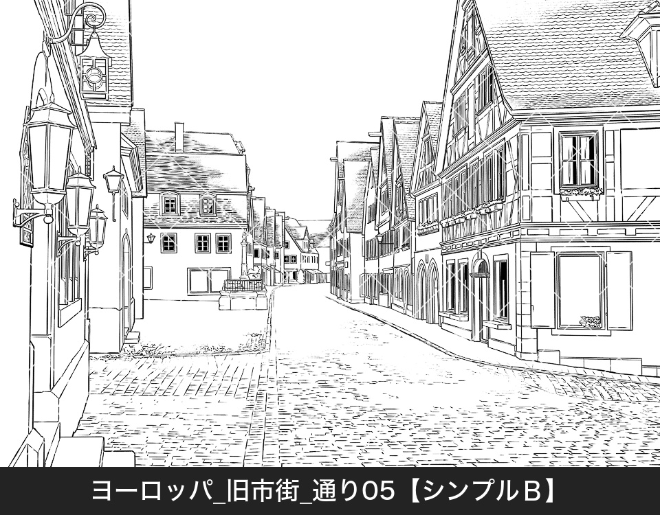 ヨーロッパ・旧市街の通り5(モブ付き)