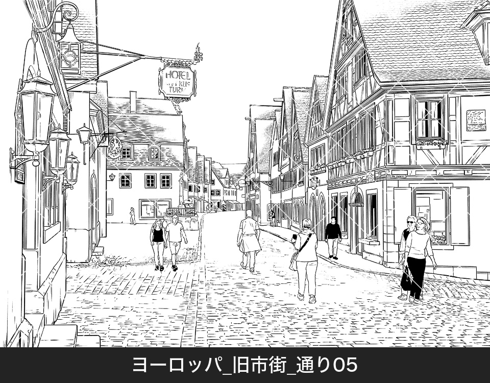 ヨーロッパ・旧市街の通り５（モブ付き）