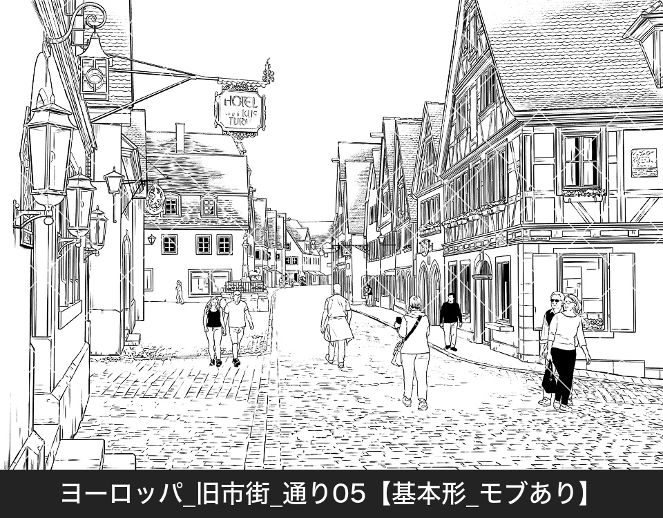 ヨーロッパ・旧市街の通り5(モブ付き)
