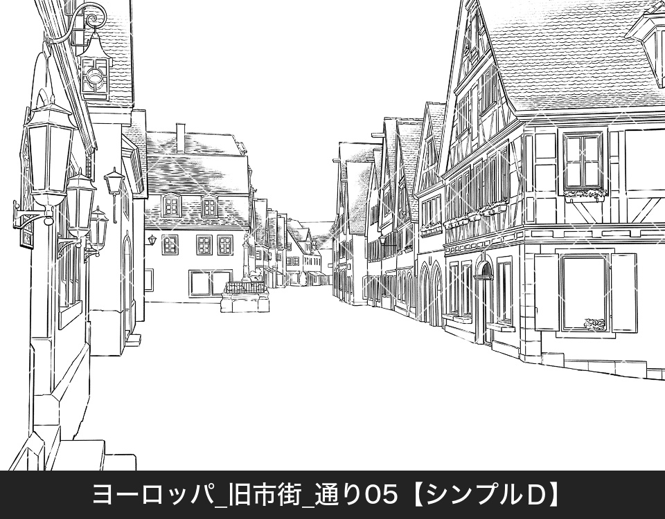 ヨーロッパ・旧市街の通り5(モブ付き)