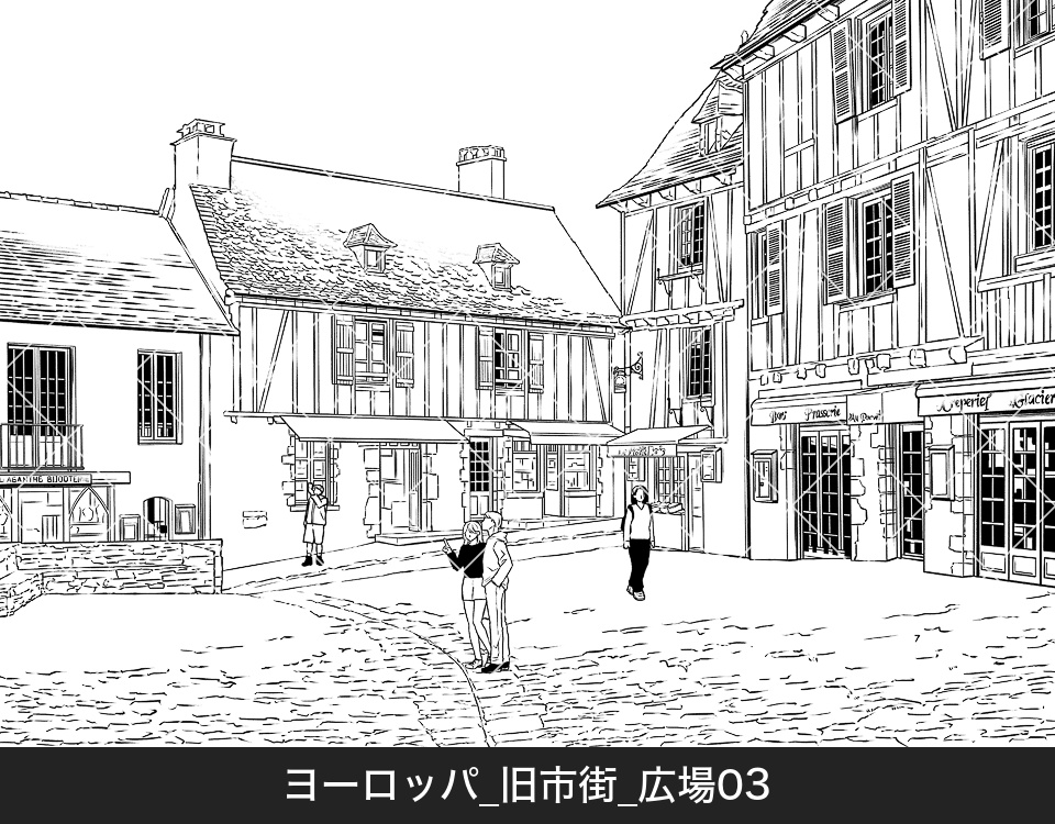 ヨーロッパ・旧市街の広場３（モブ付き）